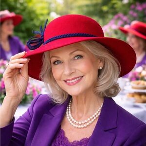 Chic Red Hat Society Women's Wool Hat with Purple Accent for Church Derby Events